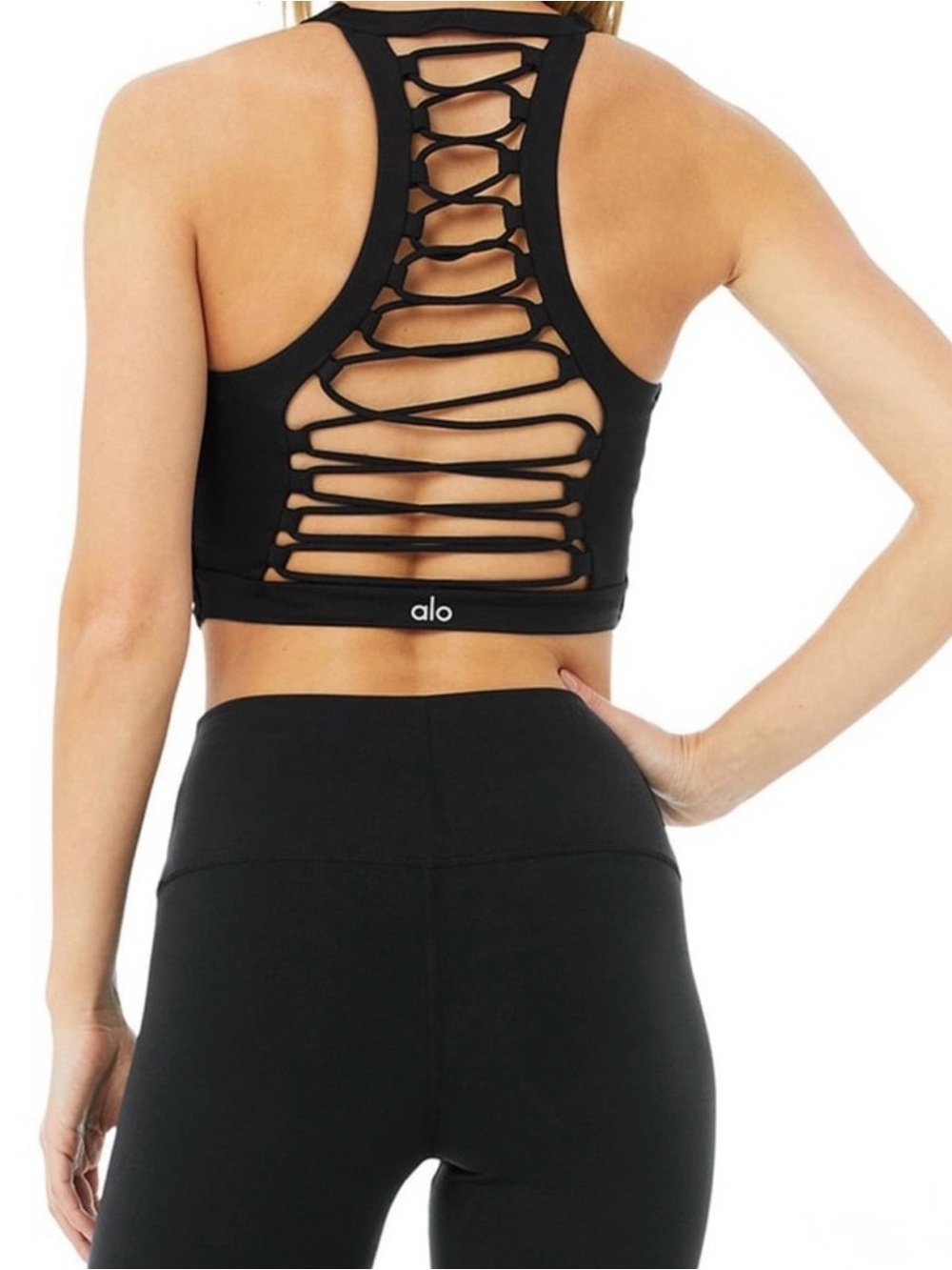 Alo Yoga High-Waist Lace Up Crop Top Black Size Small